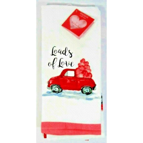 Envogue Loads of Love Valentine's Day Kitchen Towels Hearts in Truck 2pc Gift - Picture 1 of 3